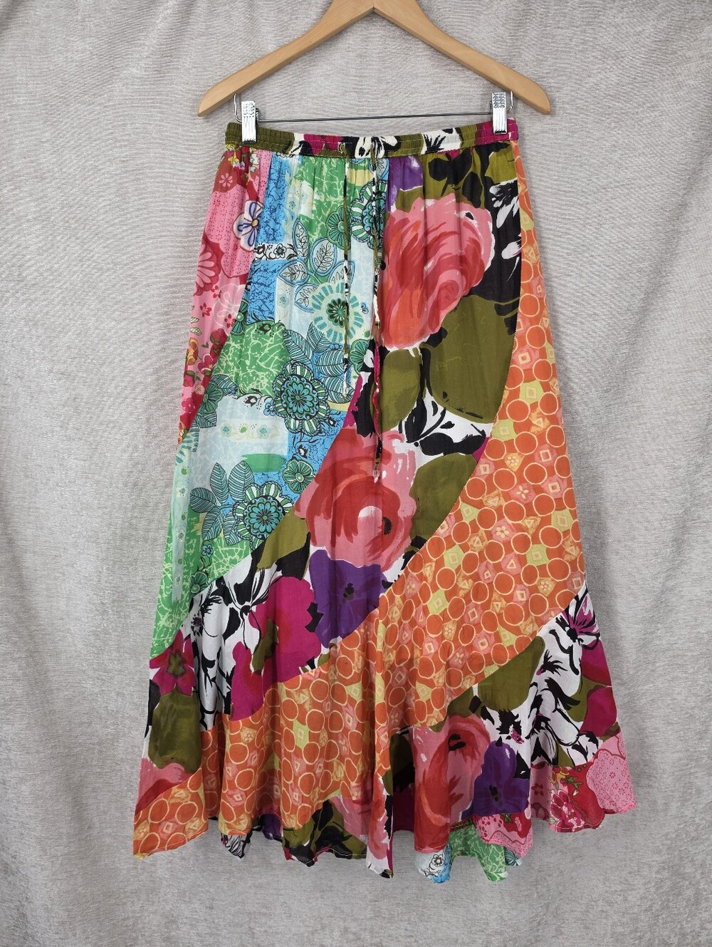 Passports Cotton Colorful Floral Patchwork Maxi Skirt
